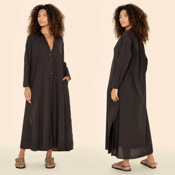 XIRENA Boden Long Sleeve Maxi Shirt Dress Black Size Small - Picture 1 of 13